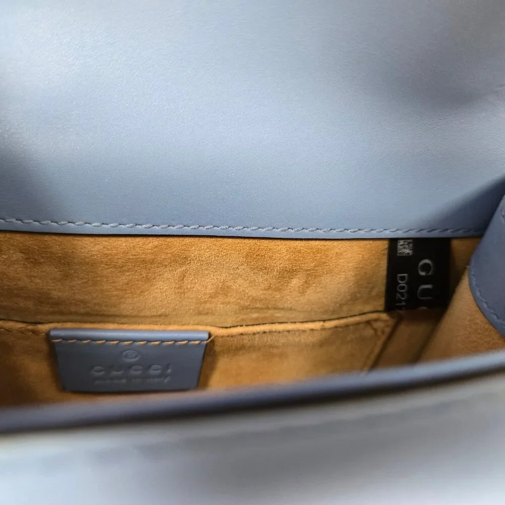 Gucci Sylvie Mini Flap Bag Blue with Ribbon & Chain Handbag Purse Crossbody - Picture 15 of 15